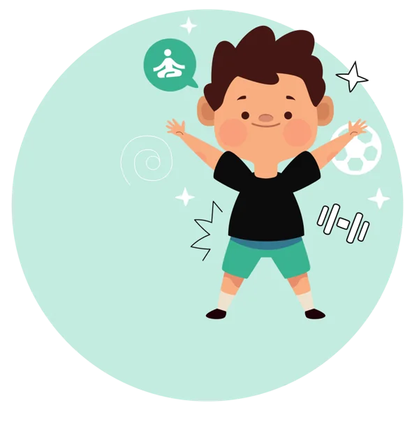 Illustrated boy stretching with arms wide